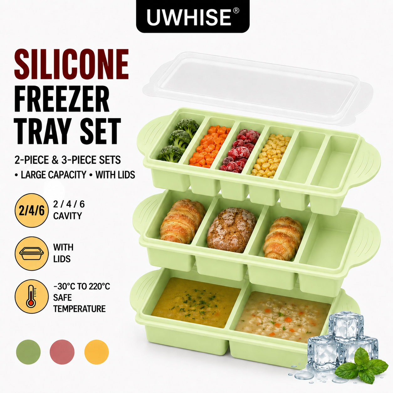 Meal Prep Template - Uwhise 2/3 PACK siliconen vriesbak met
