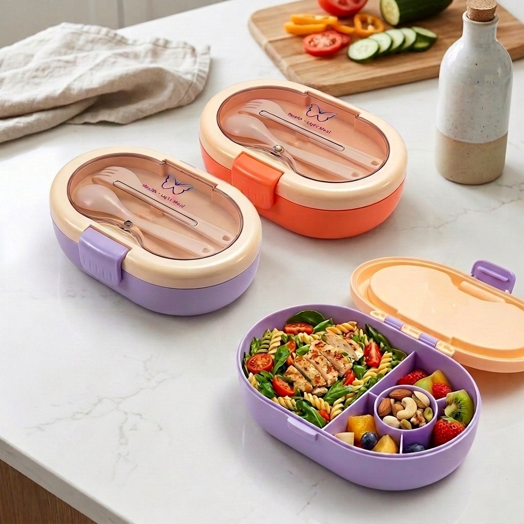 Meal Prep Or Prep Meal - Plastic Bento Lunchbox met compartimenten, bestek,